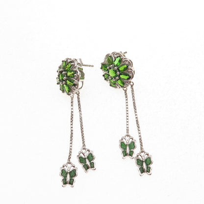 Chuck Clemency 925 Sterling Silver Enamel Real Peridot Butterfly Dangle Earrings