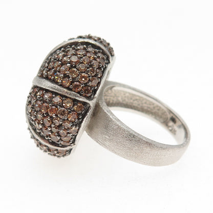 925 Sterling Silver Round-Cut Cognac C Z Statement Dome Ring Size 7.25