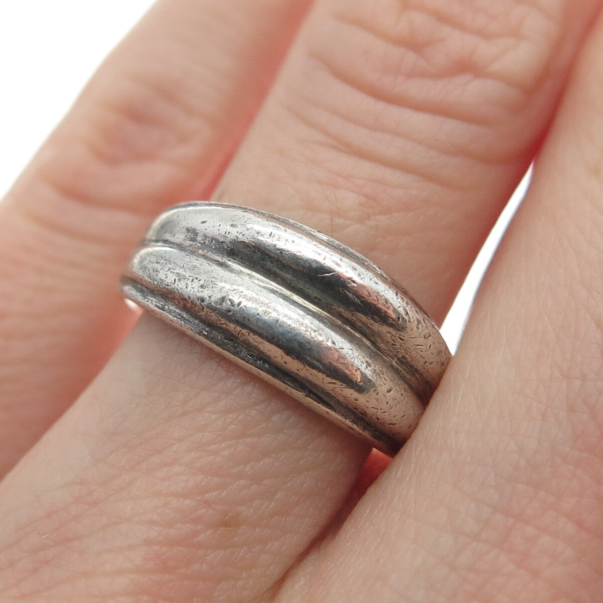 925 Sterling Silver Vintage Modernist Oxidized Ring Size 6.25