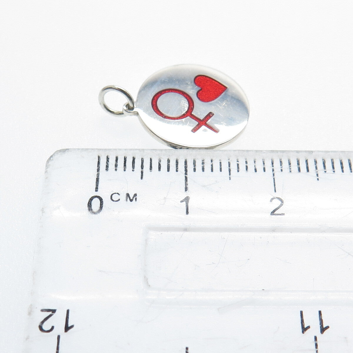 925 Sterling Silver Red Enamel Female Sign & Heart Minimalist Charm Pendant