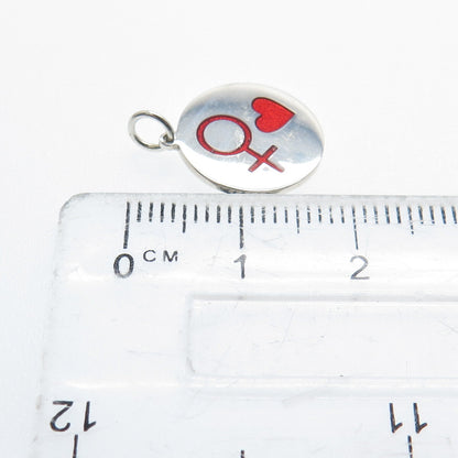 925 Sterling Silver Red Enamel Female Sign & Heart Minimalist Charm Pendant