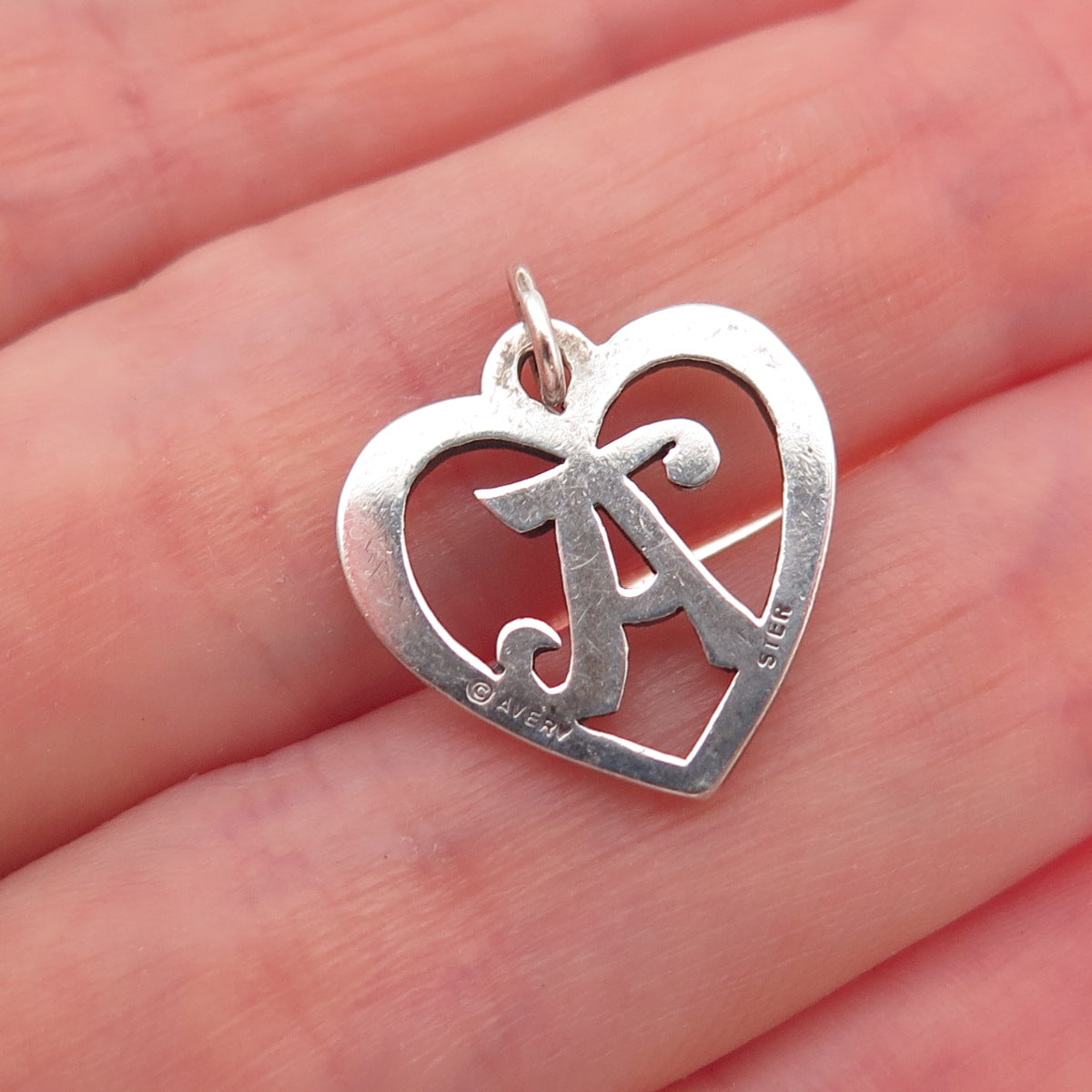 James Avery Sterling Silver Vintage Letter A Initial Heart Script Charm Pendant