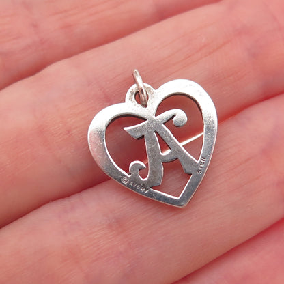 James Avery Sterling Silver Vintage Letter A Initial Heart Script Charm Pendant
