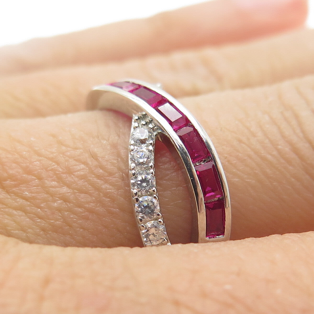 DSMK 925 Sterling Silver Lab-Created Ruby & C Z Cluster Infinity Ring Size 7.25