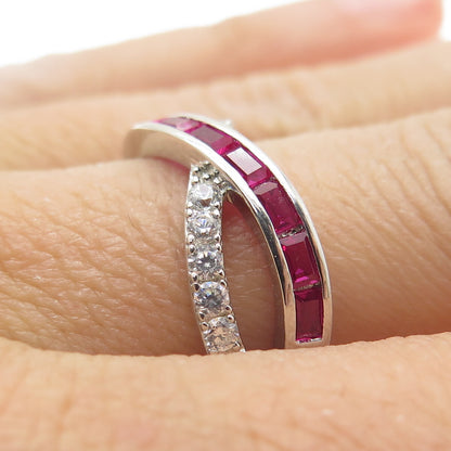 DSMK 925 Sterling Silver Lab-Created Ruby & C Z Cluster Infinity Ring Size 7.25