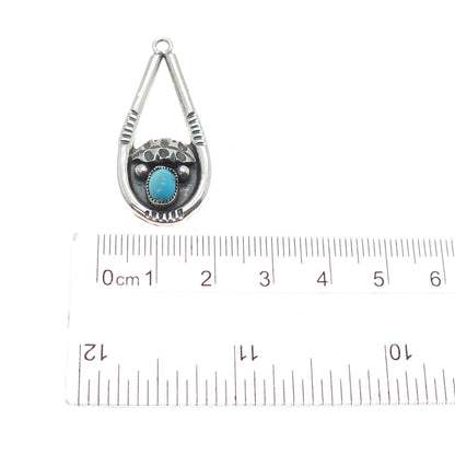 Preston Haley Navajo Old Pawn Sterling Silver Vintage Turquoise Teardrop Pendant