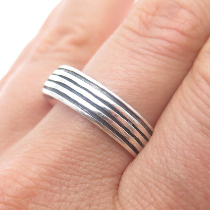 925 Sterling Silver Vintage Lined Oxidized Band Ring Size 14