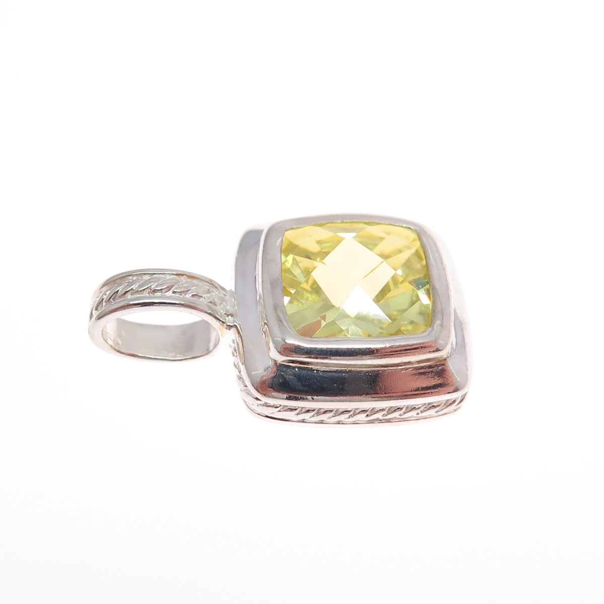 925 Sterling Silver Vintage Real Lime Quartz Minimalist Charm Pendant