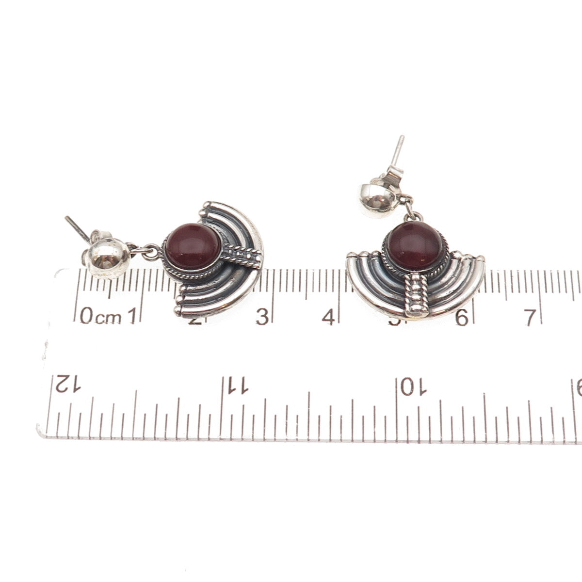 925 Sterling Silver Vintage Real Carnelian Modernist Oxidized Dangle Earrings