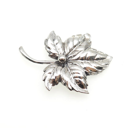 BEAU 925 Sterling Silver Vintage Floral Leaf Oxidized Pin Brooch