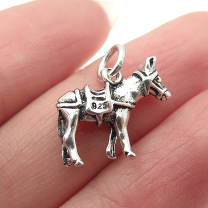 925 Sterling Silver Vintage Ponny Oxidized Minimalist 3D Charm Pendant