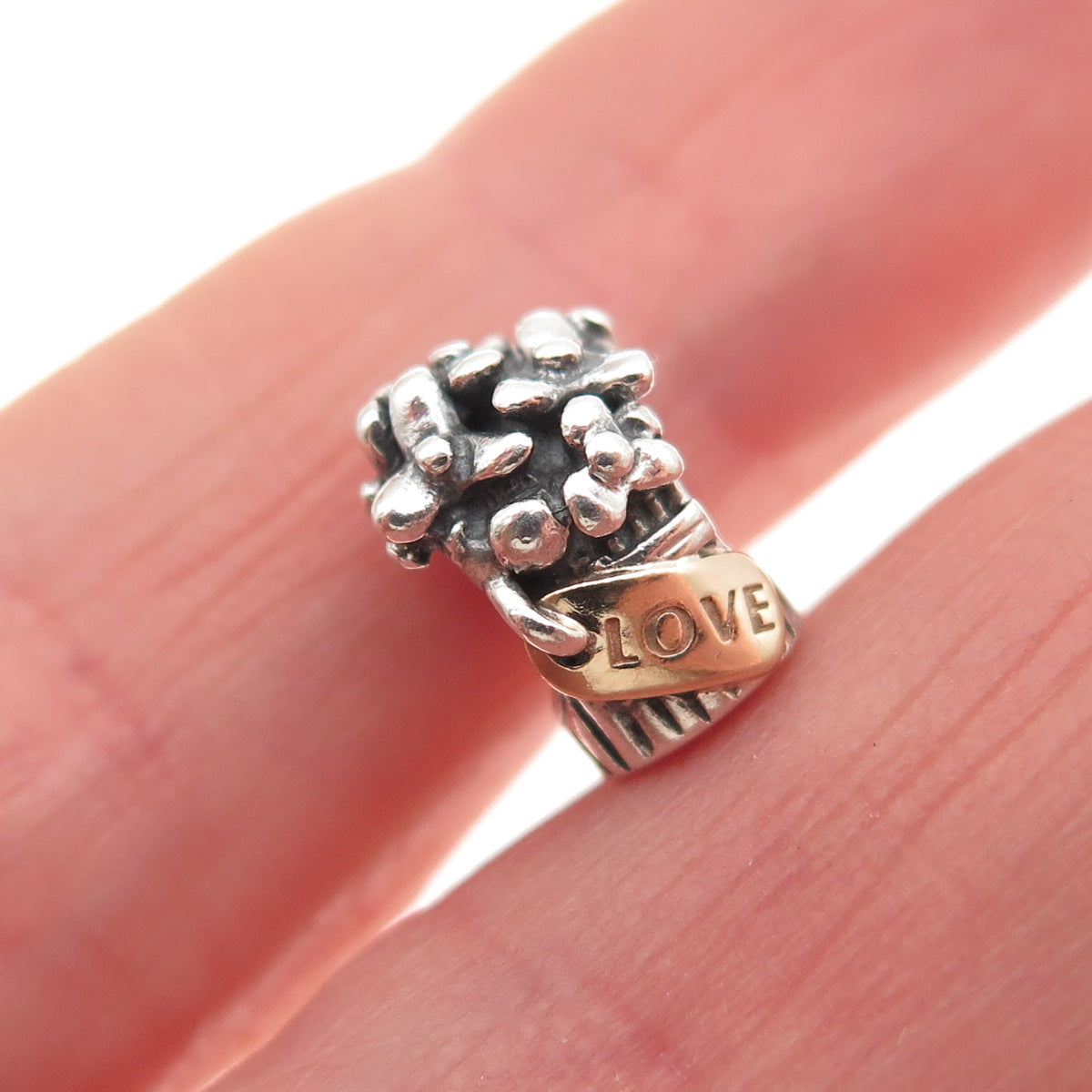 PANDORA 925 Sterling Silver & Gold Love Bouquet Slide Bead Charm