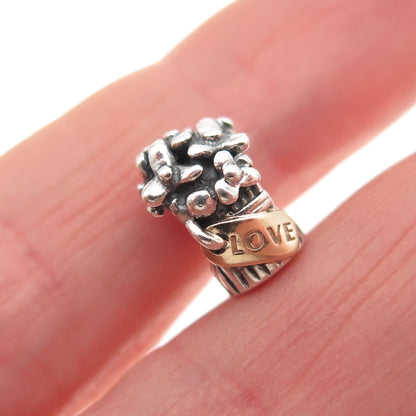 PANDORA 925 Sterling Silver & Gold Love Bouquet Slide Bead Charm