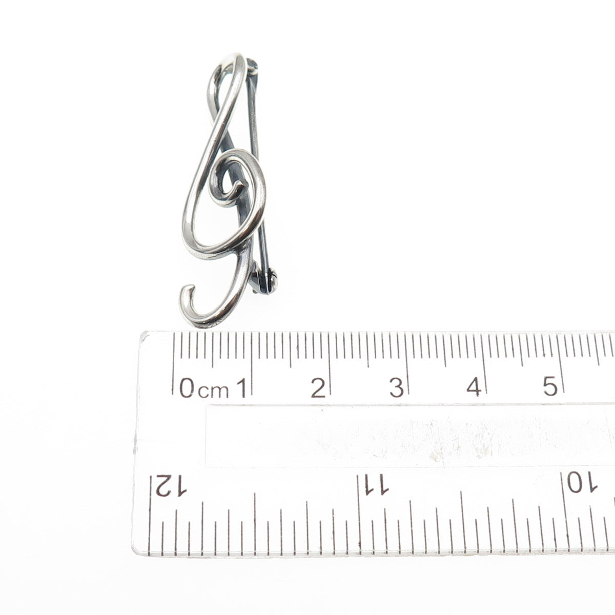 925 Sterling Silver Vintage Treble Clef Oxidized Pin Brooch