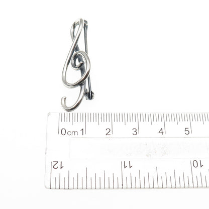 925 Sterling Silver Vintage Treble Clef Oxidized Pin Brooch