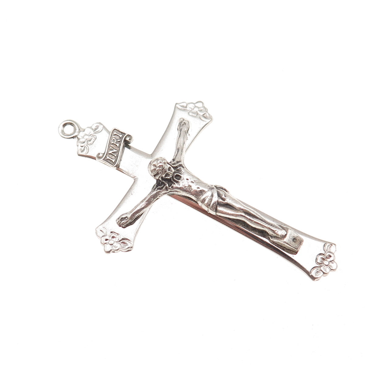 925 Sterling Silver Vintage Crucifix Cross Religious Oxidized Charm Pendant