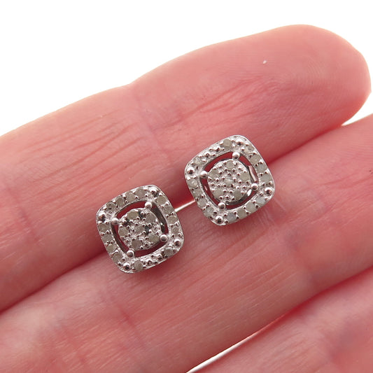 925 Sterling Silver Real Round-Cut Diamond Stud Earrings