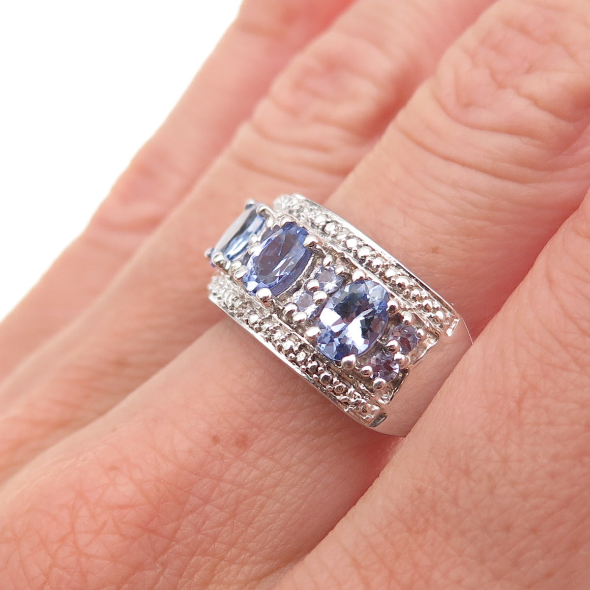 Chuck Clemency Sterling Silver Real Oval & Round-Cut Tanzanite Ring Size 8.75