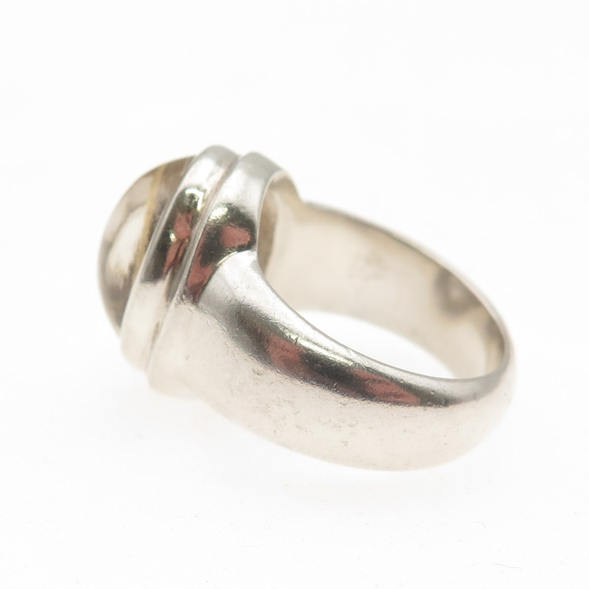 925 Sterling Silver Vintage Real Rutilated Quartz Modernist Ring Size 6