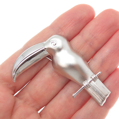 WELLS 925 Sterling Silver Vintage Toucan Bird Pin Brooch