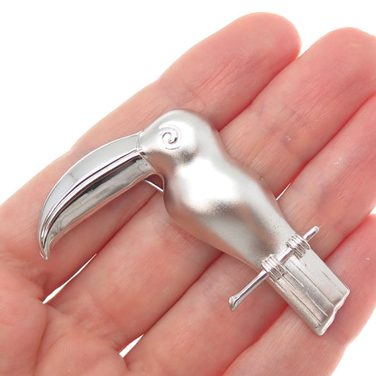 WELLS 925 Sterling Silver Vintage Toucan Bird Pin Brooch