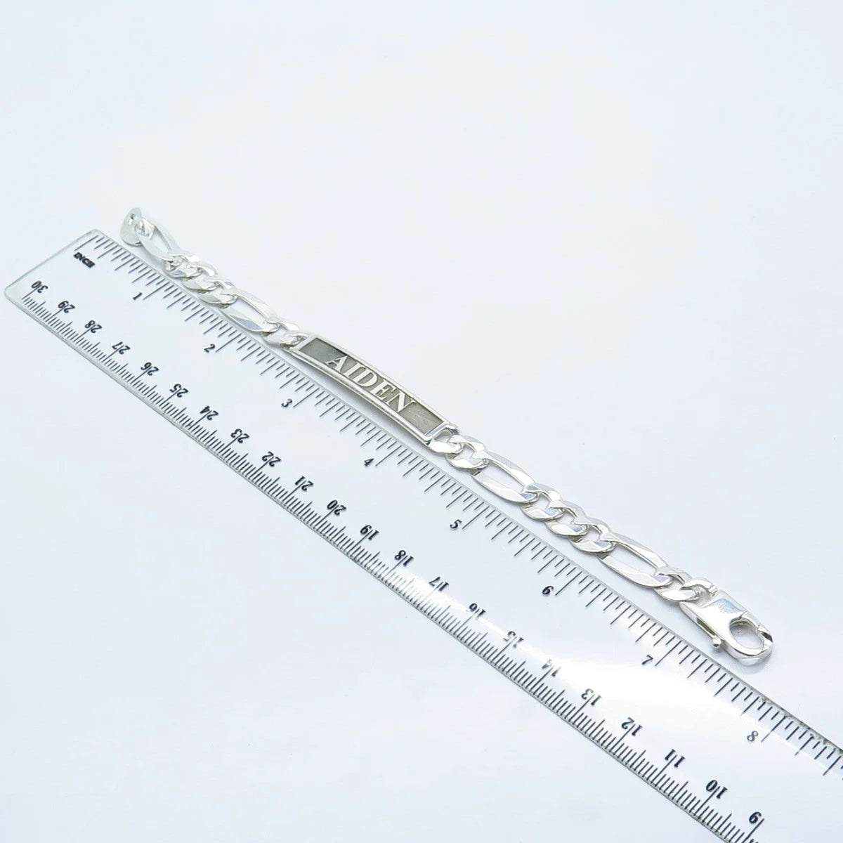 925 Sterling Silver Vintage "Aiden" Personalized ID Figaro Link Bracelet 7"