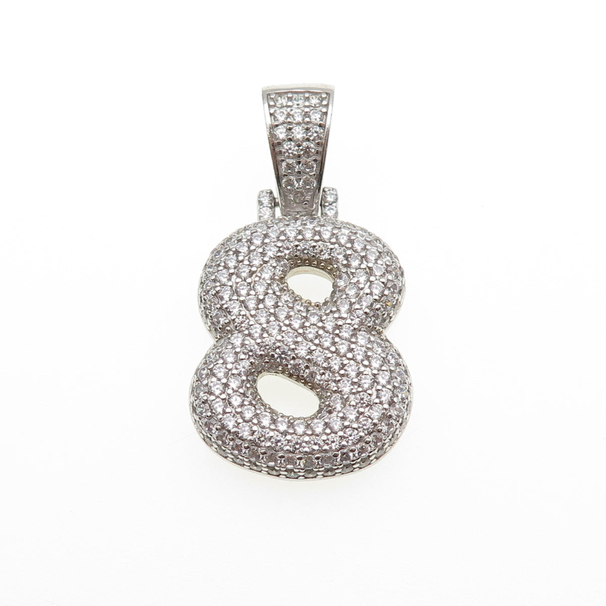 925 Sterling Silver Round-Cut C Z Lucky Number 8 Charm Pendant