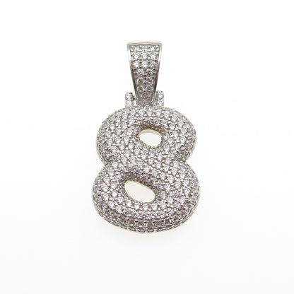 925 Sterling Silver Round-Cut C Z Lucky Number 8 Charm Pendant