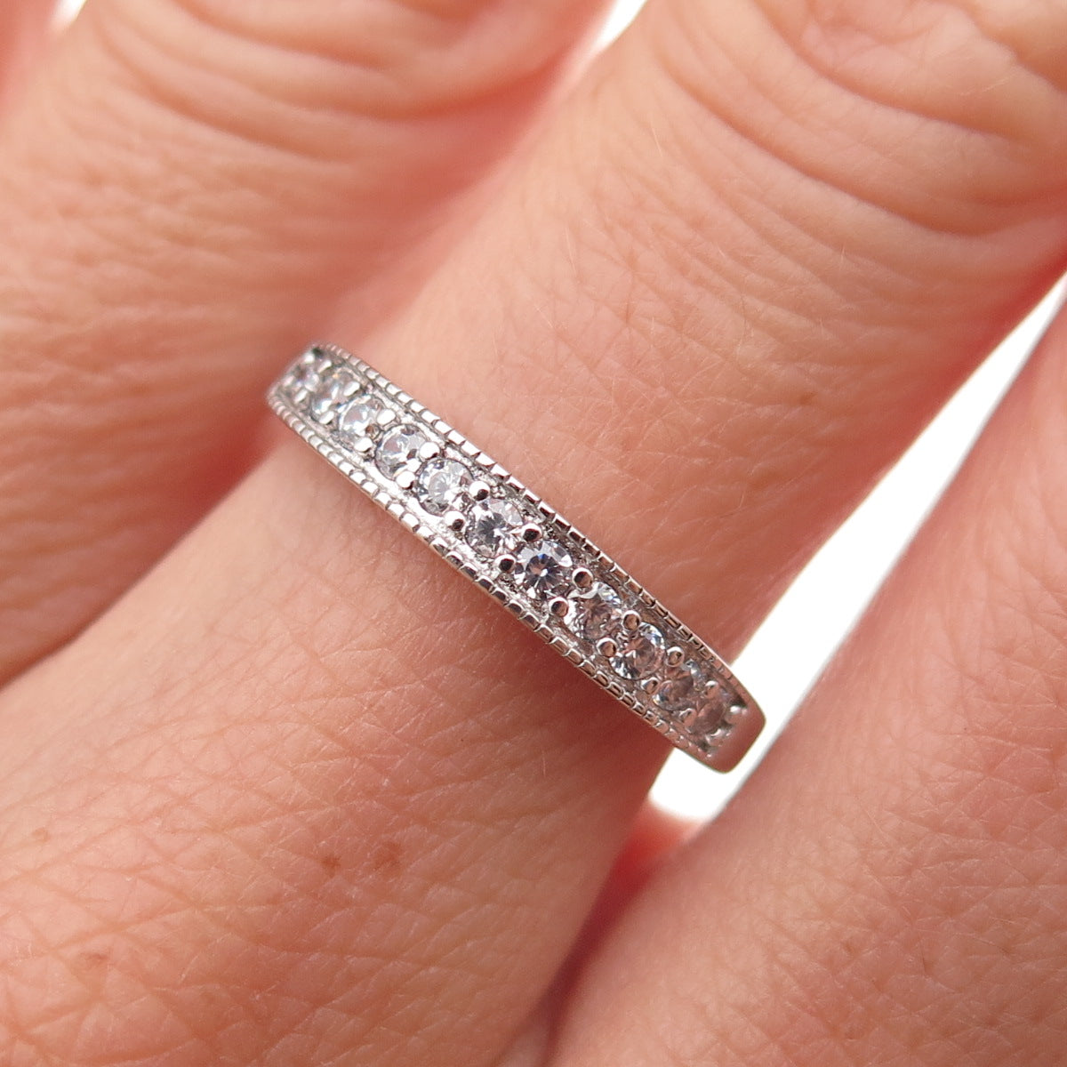 925 Sterling Silver Round-Cut C Z Half Eternity Band Ring Size 7.25