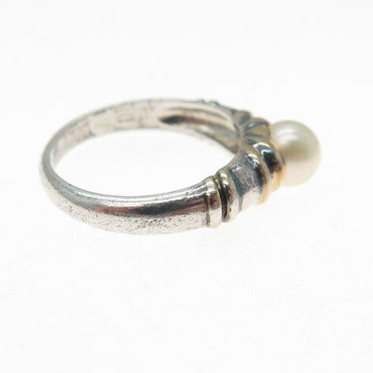 CNA PRANDA 925 Sterling Silver 2-Tone Vintage Real Pearl Oxidized Ring Size 6