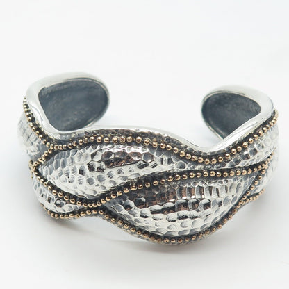 925 Sterling Silver 2-Tone Vintage Haggai Hammered Adjustable Cuff Bracelet 7"