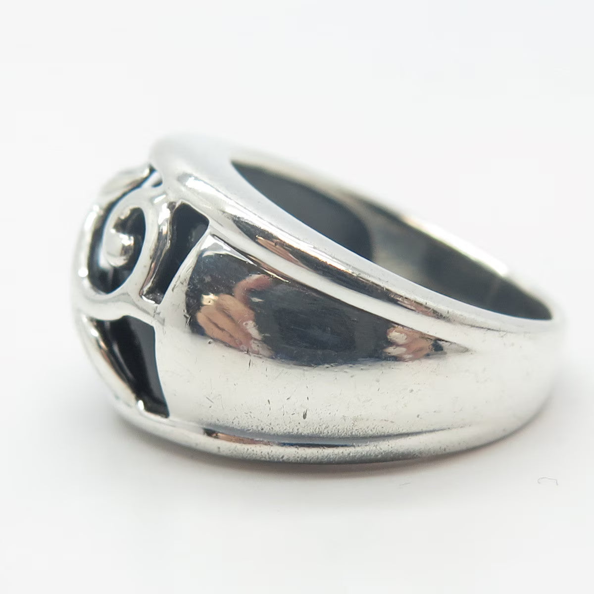 925 Sterling Silver Vintage Real Black Onyx Gem Leaf Branch Ring Size 7.75