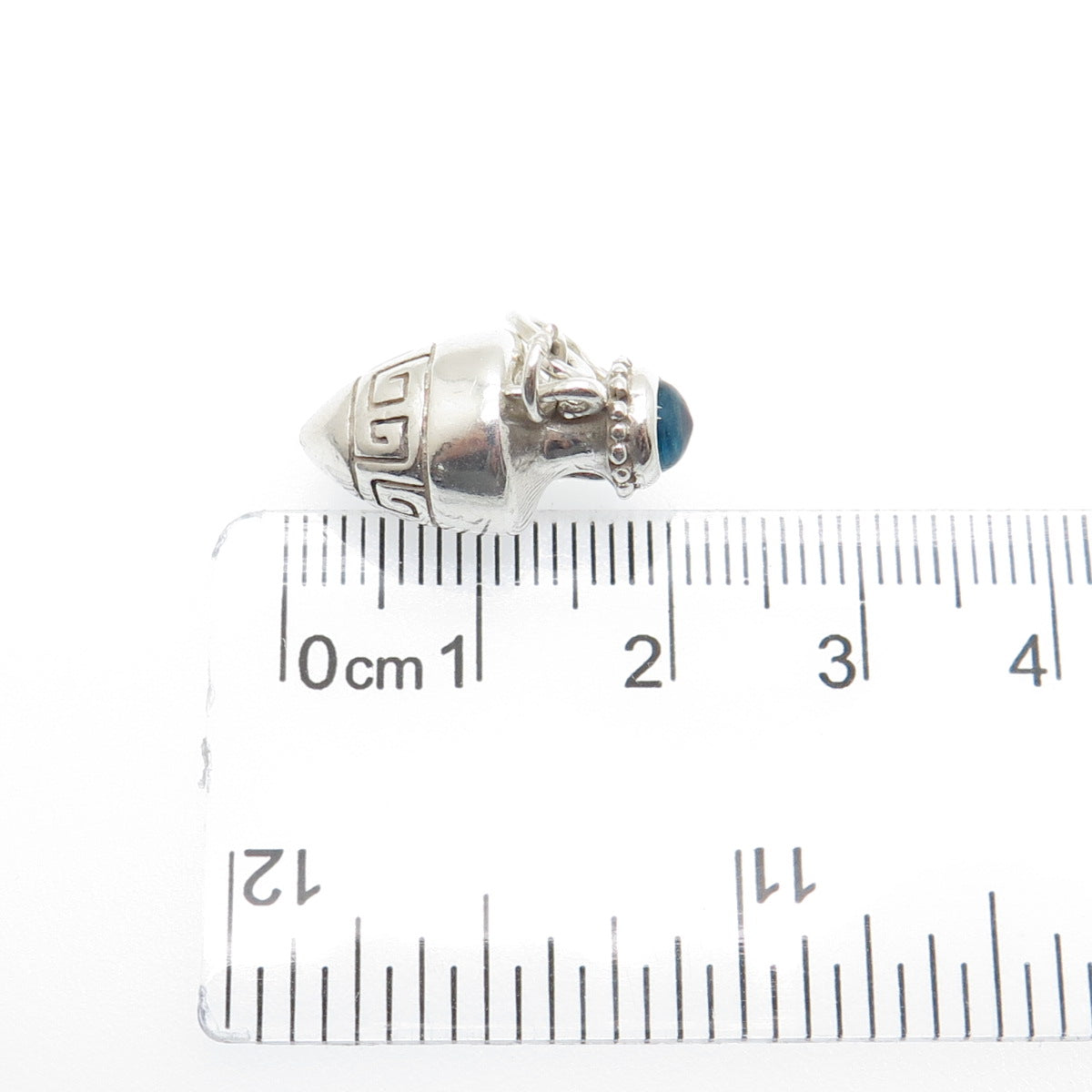 KABANA Sterling Silver Vintage Blue Glass Tribal Vase Minimalist Charm Pendant