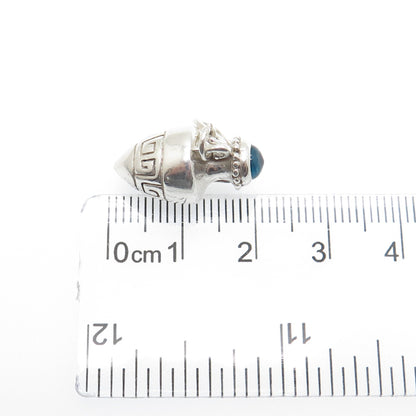 KABANA Sterling Silver Vintage Blue Glass Tribal Vase Minimalist Charm Pendant