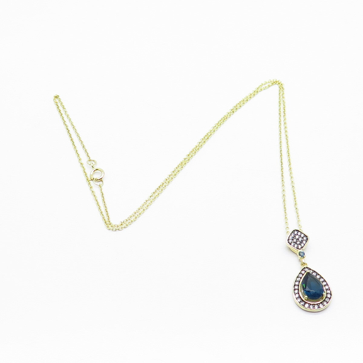 925 Sterling Silver Gold Plated White & Blue C Z Rolo Chain Necklace 18"