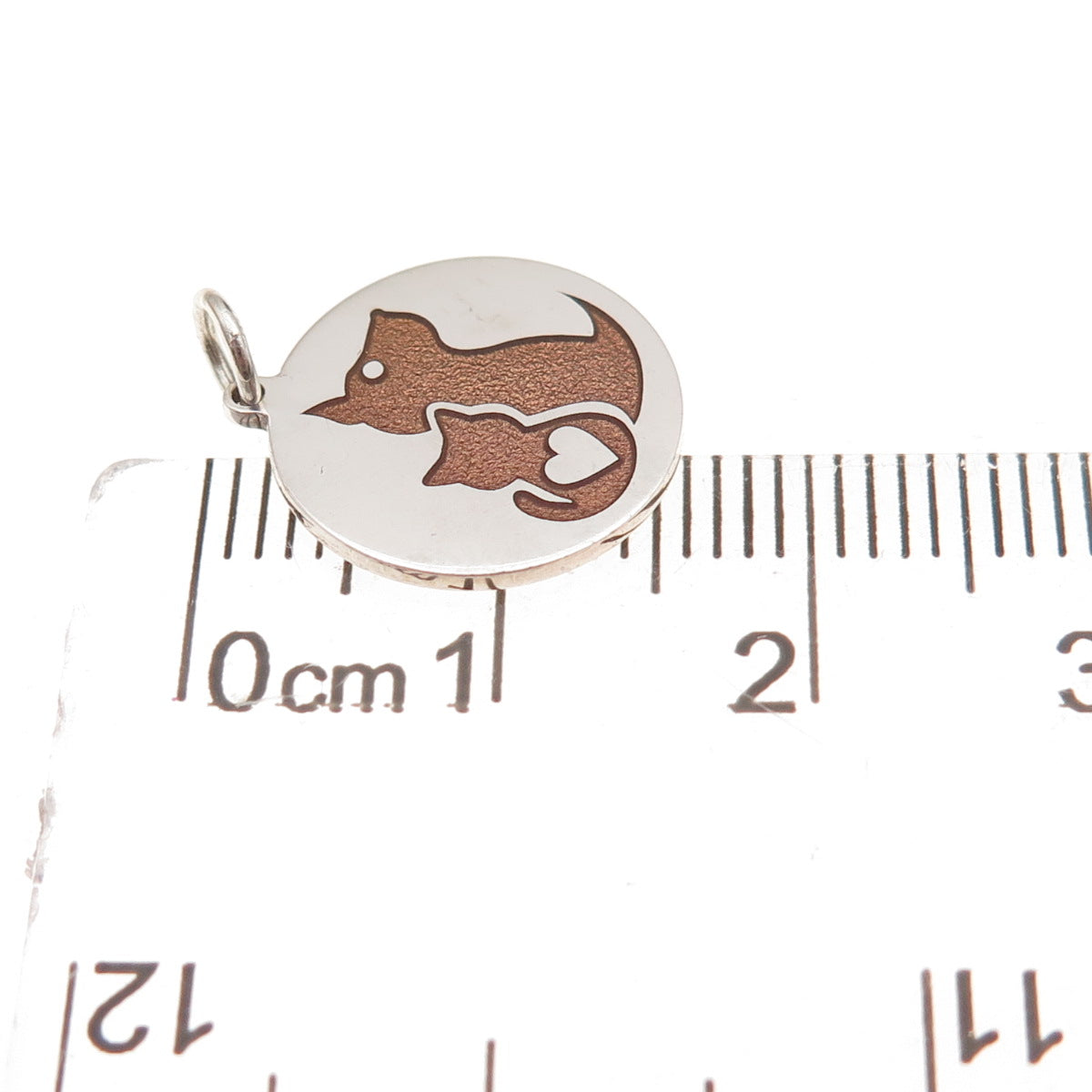 925 Sterling Silver Brown Enamel Cat & Dog Friendship Charm Pendant