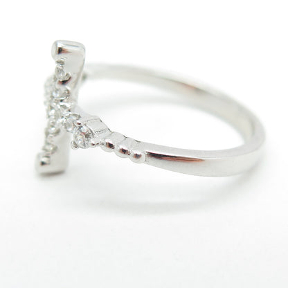 925 Sterling Silver Pave C Z Cross Ring Size 7