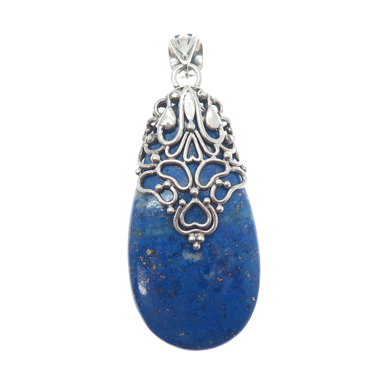 DOUG PAULUS 925 Sterling Silver Vintage Real Lapis Heart Ornate Teardrop Pendant