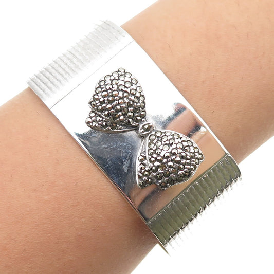 JUDITH JACK Sterling Silver Vintage Real Marcasite Bow Adjustable Bracelet 7"