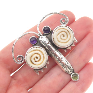Echo of The Dreamer 925 Sterling Vintage Amethyst Peridot Dragonfly Pin Pendant