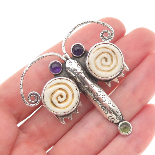 Echo of The Dreamer 925 Sterling Vintage Amethyst Peridot Dragonfly Pin Pendant