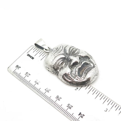 925 Sterling Silver Vintage Japanese Mask Oxidized Pendant