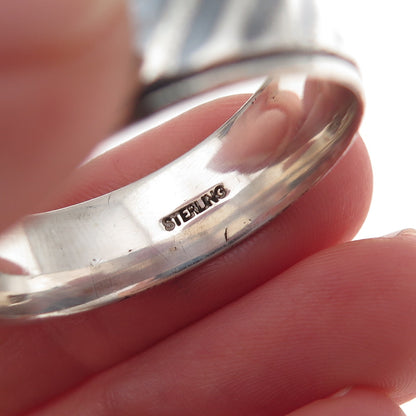 925 Sterling Silver Vintage Ribbed Oxidized Band Ring Size 15