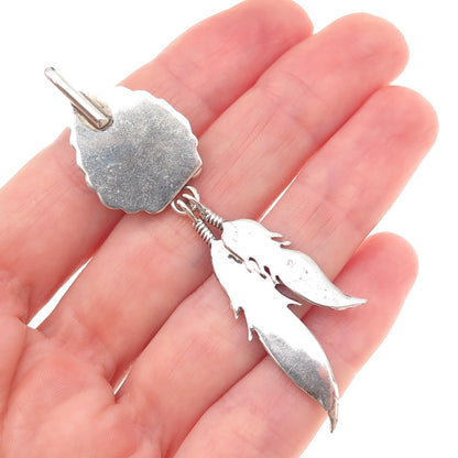 Old Pawn 925 Sterling Silver Vintage Southwestern Black Onyx Feather Pendant