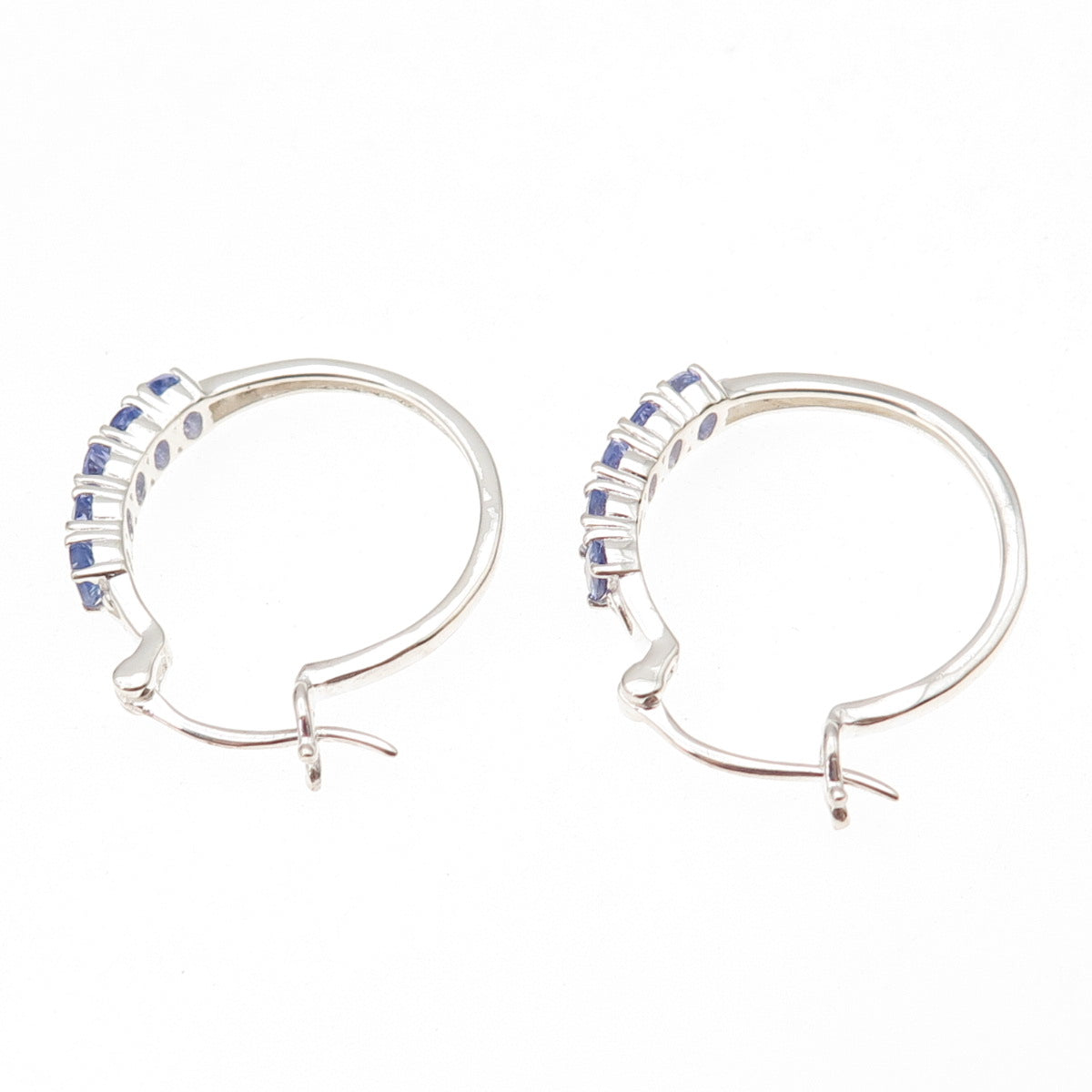 Chuck Clemency 925 Sterling Silver Real Oval-Cut Tanzanite Hoop Earrings