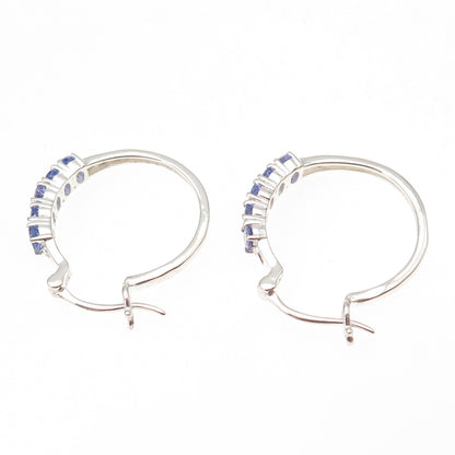 Chuck Clemency 925 Sterling Silver Real Oval-Cut Tanzanite Hoop Earrings