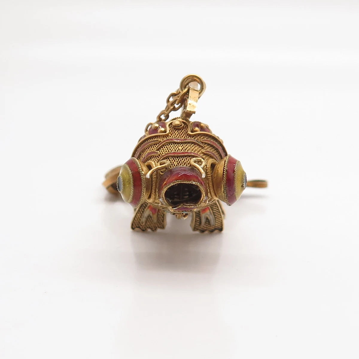 925 Sterling Silver Gold Plated Antique Enamel Chinese Koi Fish Chatelaine Fob