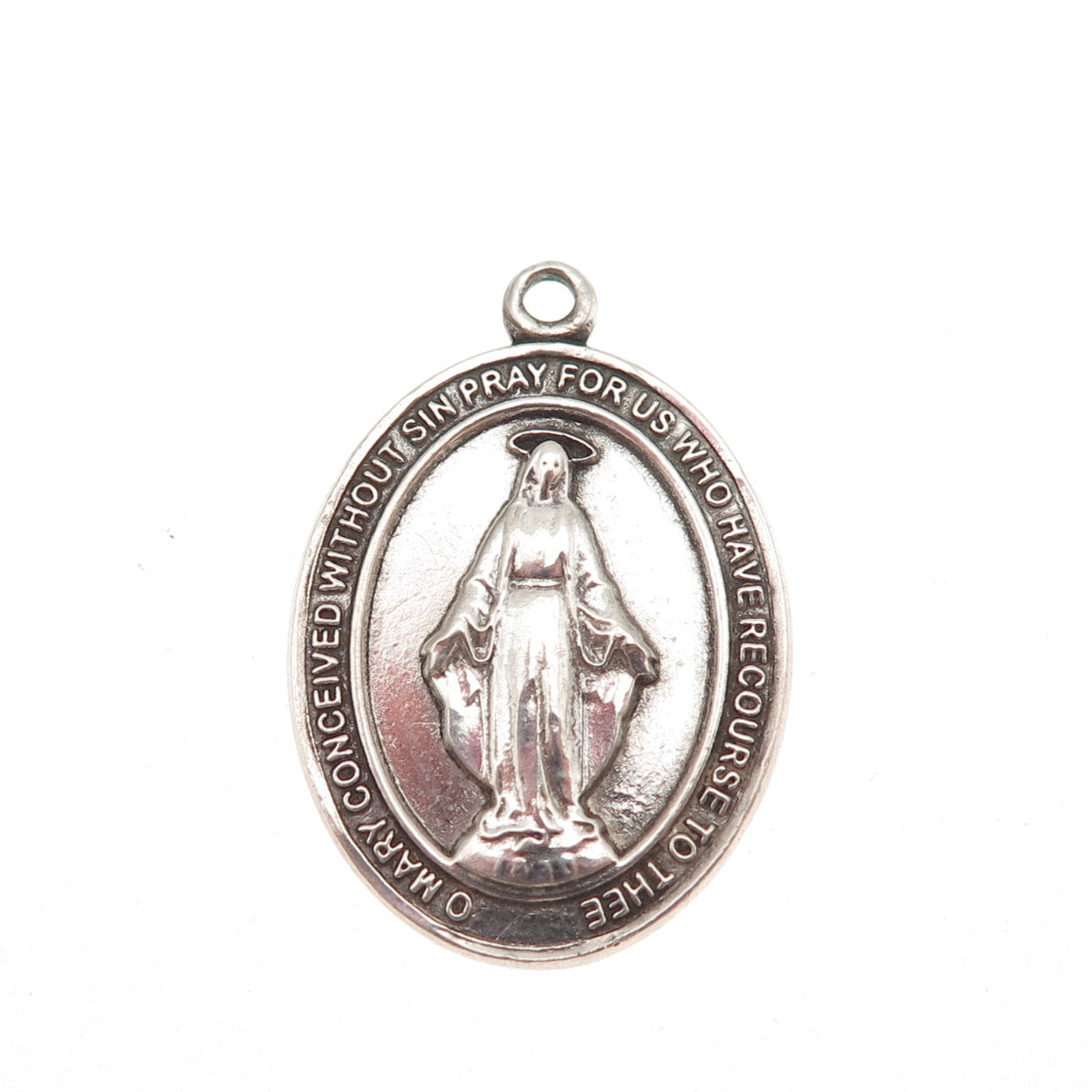BLISS 925 Sterling Silver Antique Art Deco St. Mary Miraculous Medal Pendant