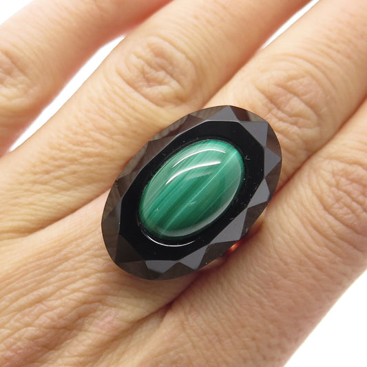 WHITNEY KELLY 925 Sterling Silver Vintage Black Onyx & Malachite Gem Ring Size 6