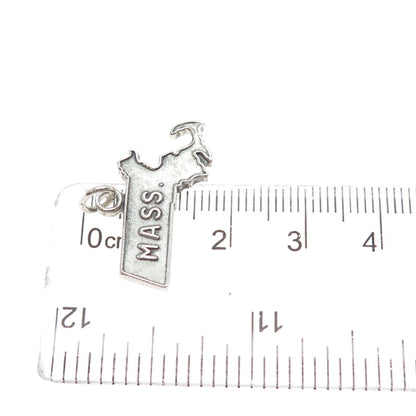 925 Sterling Silver Vintage Massachusetts State Map Minimalist Charm Pendant